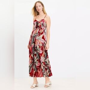NWT Loft palm tiered tie front keyhole cotton maxi dress Medium/Large